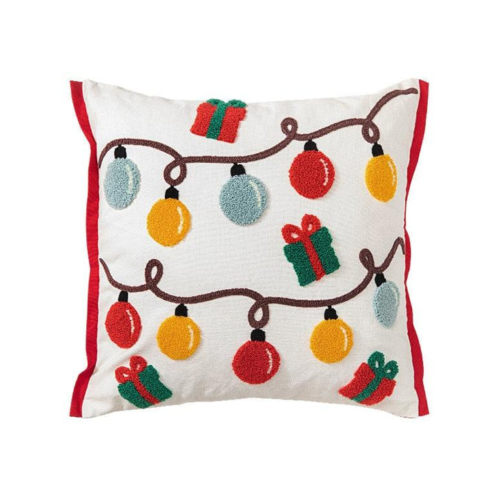 Santa Snowflake Embroidered Cotton Pillow Cover - Festive Holiday Decor
