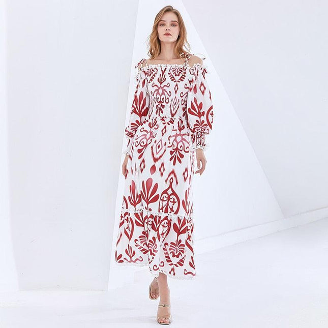 Retro-Inspired Off-Shoulder Dress with Modern Elegance and Chic Prints