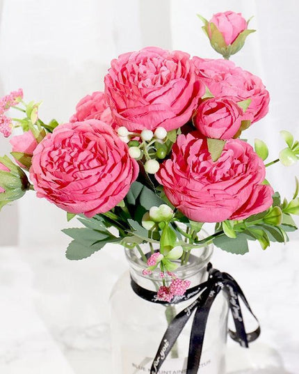 Stunning Lifelike Pink Peony Silk Floral Bouquet - Ideal for Weddings and Creative Projects
