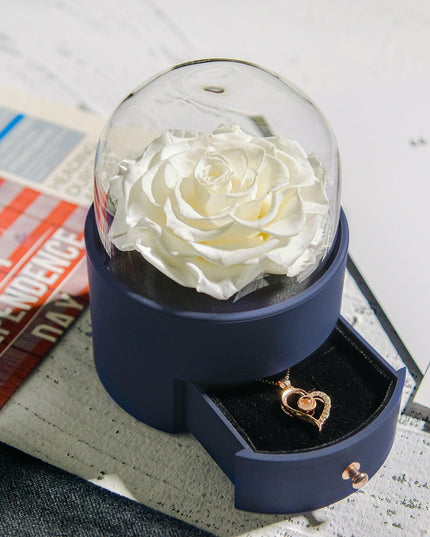 Timeless Elegance: Preserved Rose Jewelry Box Gift Set with Complimentary Necklace