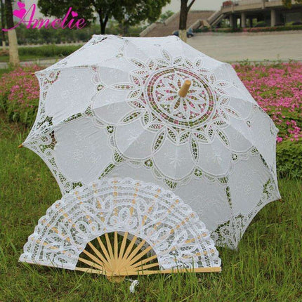 Victorian Elegance Lace Parasol and Fan Ensemble: Handcrafted Timeless Beauty