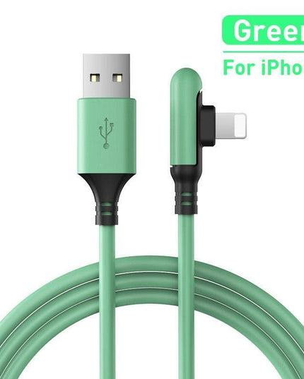 Ergonomic 90-Degree Liquid Silicone iPhone Rapid Charge Cable - Available in Multiple Lengths
