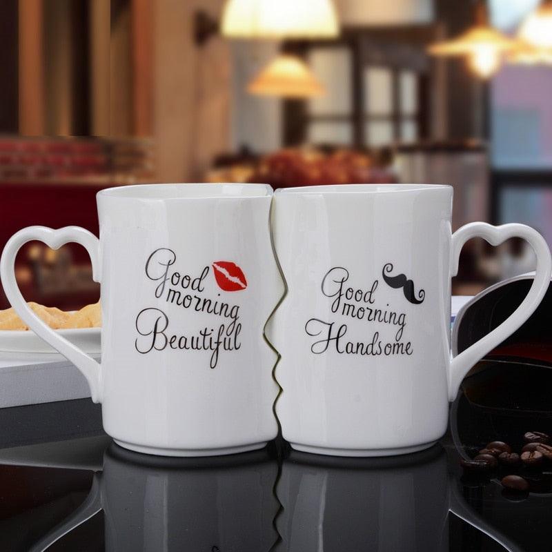 2Pcs/Set Couple Cup Ceramic Mugs Coffee Kiss Mug Creative Valentine&#39;s Day Wedding Birthday Gift-Kitchen & Dining›Tabletop›Glassware & Drinkware›Cups, Mugs & Saucers›Coffee & Latte Mugs-Très Elite-A-360ML-Très Elite