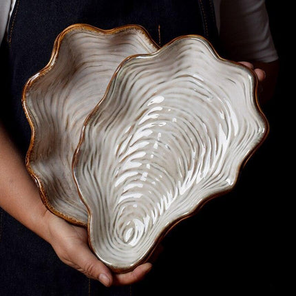 Elegant Pearlescent Porcelain Serving Tray: Stylish Anti-Slip Dish for Any Occasion