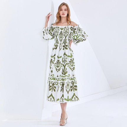 Retro-Inspired Off-Shoulder Dress with Modern Elegance and Chic Prints