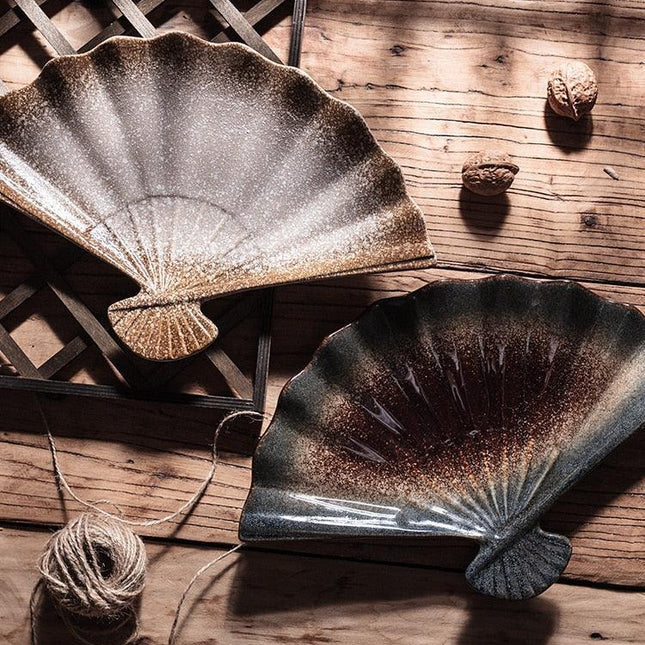 Cultural Harmony: Exquisite Japanese-Korean Fan Plate Set for Elegant Dining