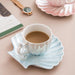 Elegant Pearl Shell Ceramic Coffee Cups with Saucers