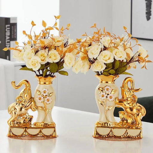 Golden Elephant Ceramic Vase for Elegant European Home Decor