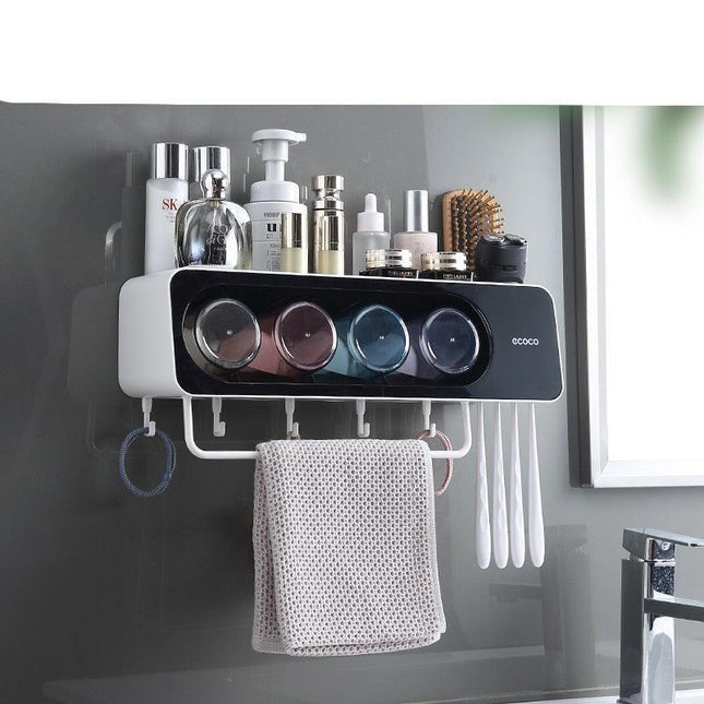 Eco-Friendly Wall-Mounted Bathroom Organizer with Towel Hooks - Smart Storage Solution
