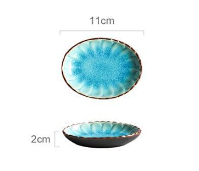 Stunning Blue Ice Cracking Glaze Ceramic Dinnerware - Set of 4 Plates