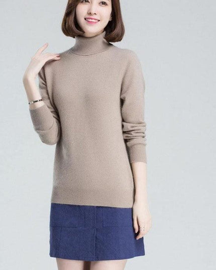 Sophisticated Winter Charm: Premium Cashmere & Wool Turtleneck Pullover for Women | Elegant Knit Sweater