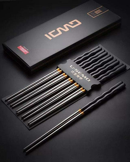 Stylish Eco-Friendly Stainless Steel Sushi Chopsticks Collection - Set of 10