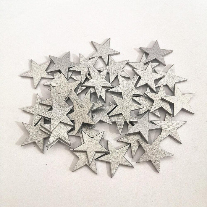 Elegant 100-Piece Red, White, and Silver Wooden Star Cutouts - Creative Crafting Essentials