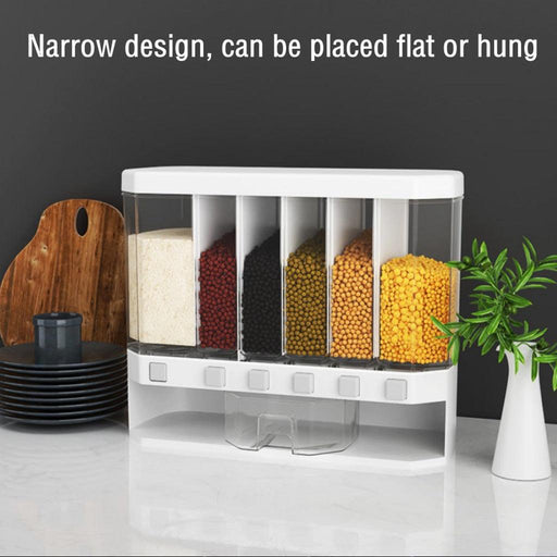Wall-Mounted Kitchen Grain Storage Organizer with 6 Compartments