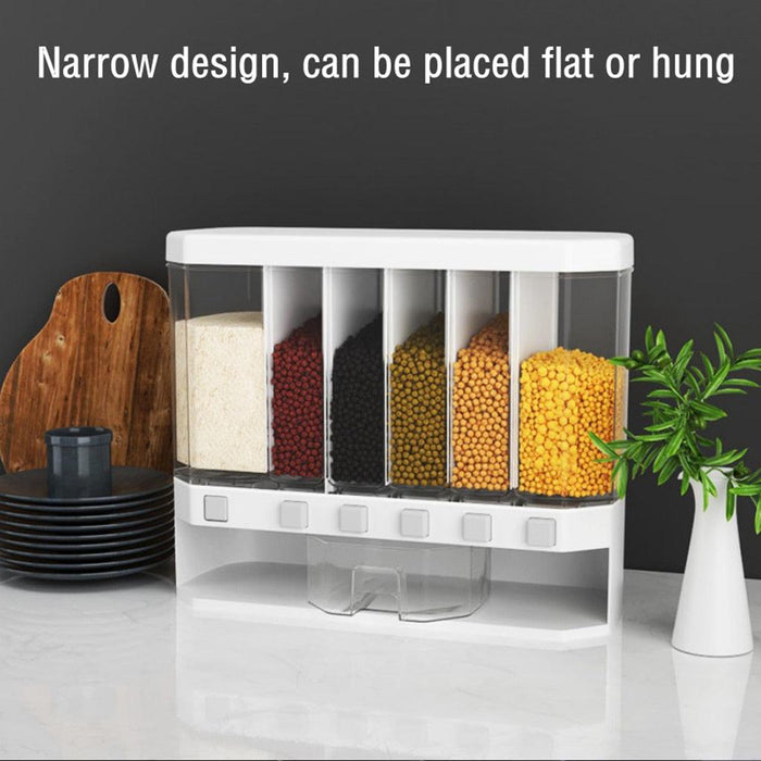 Wall-Mounted Kitchen Grain Storage Organizer with 6 Compartments