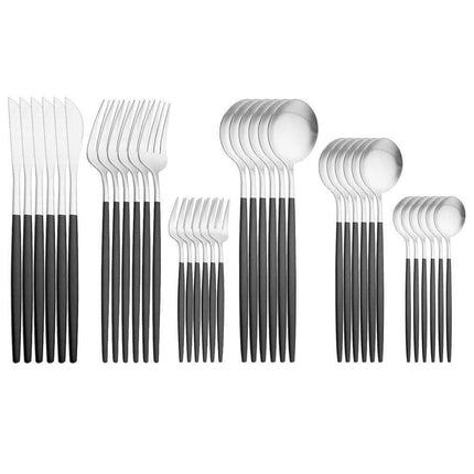 Elegant Matte Black and Gold 36-Piece Stainless Steel Cutlery Collection