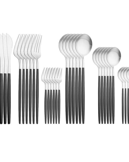 Elegant Matte Black and Gold 36-Piece Stainless Steel Cutlery Collection