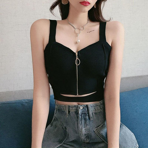 Stylish Zip-Up Cropped Knit Camisole Vest for Women