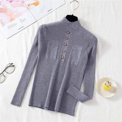 Autumn Elegance: Women's Knit Sweater with Stylish Button Design