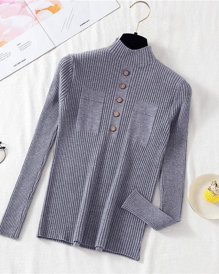 Autumn Elegance: Women's Knit Sweater with Stylish Button Design