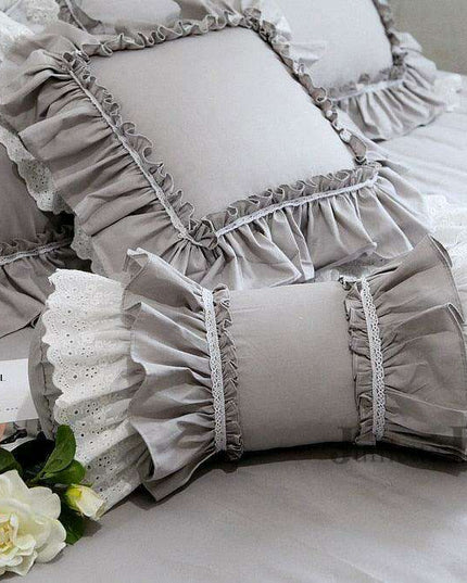 Charming European Lace Lumbar Pillow with Regal Ruffle Design