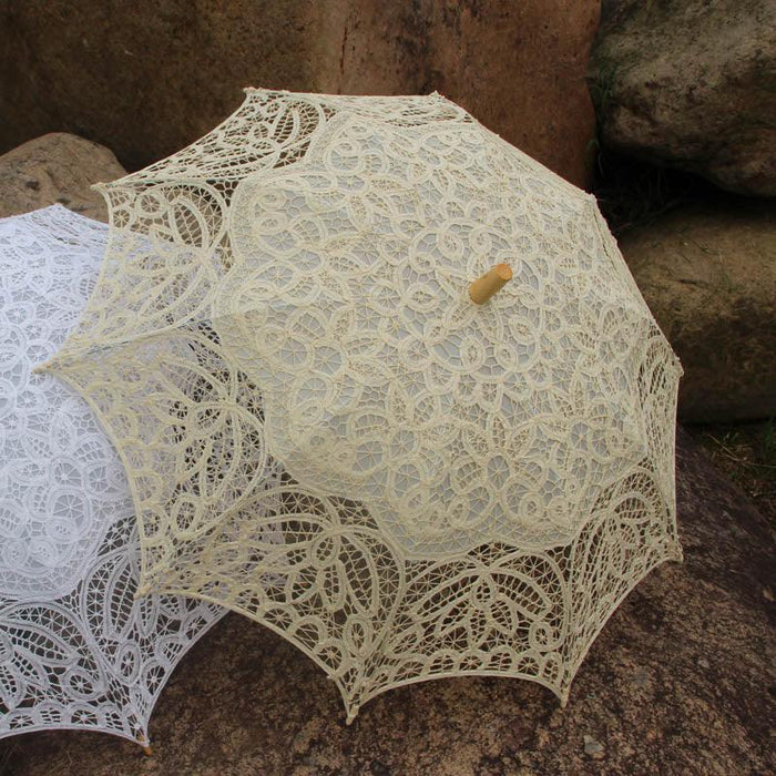 Victorian Lace Parasol with Embroidered Flowers - A Timeless Elegance for Special Occasions