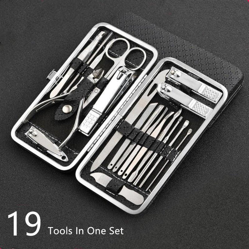 Luxurious 19-Piece Stainless Steel Manicure and Pedicure Kit with Ingrown Toenail Removal Tool