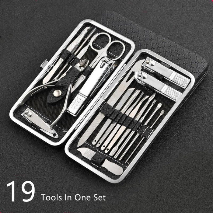 Luxurious 19-Piece Stainless Steel Manicure and Pedicure Kit with Ingrown Toenail Trimmer for Professional Grooming