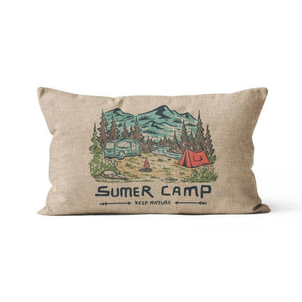 Charming Cartoon Camper Linen Throw Pillow Cover