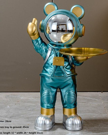 Chic Nordic Astronaut Floor Sculpture with Functional Key Organizer Tray for Elegant Home Decor