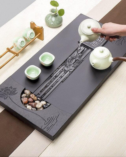 Elegant Lotus Stone Tea Tray Set with Efficient Drainage for Kungfu Tea Rituals