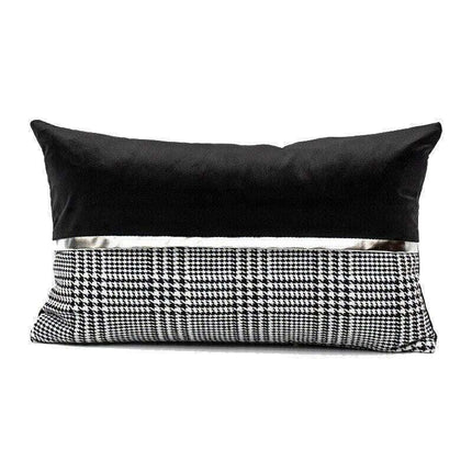 Elegant Black & White Grid Cushion Cover with Vibrant Orange Accent