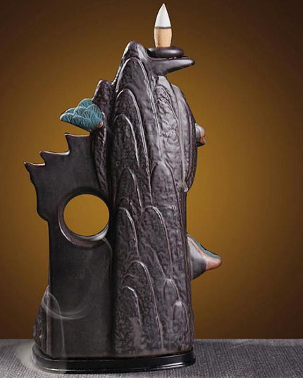 Illuminated Pine-Themed Backflow Incense Burner with Calming Waterfall Smoke Effect