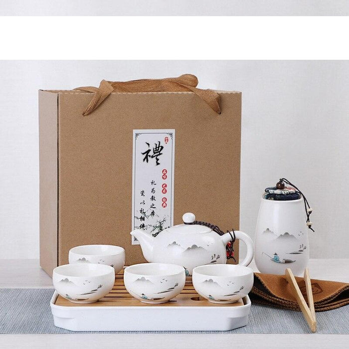 Luxurious Ceramic Kung Fu Teapot and Travel Cup Set with Tote Bag