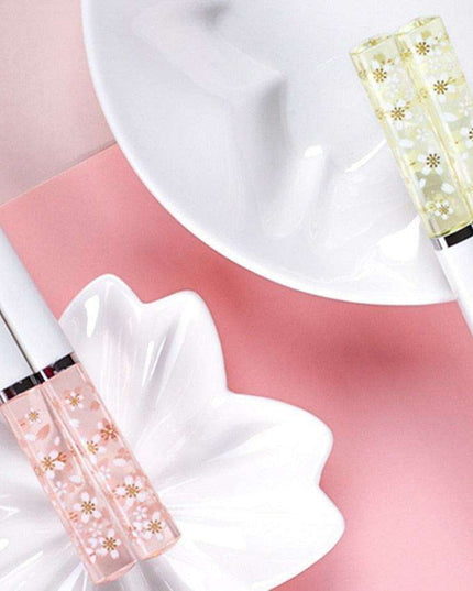 Sakura Elegance Amber Japanese Chopsticks Set - Antibacterial & Anti-Slip Dining Utensils