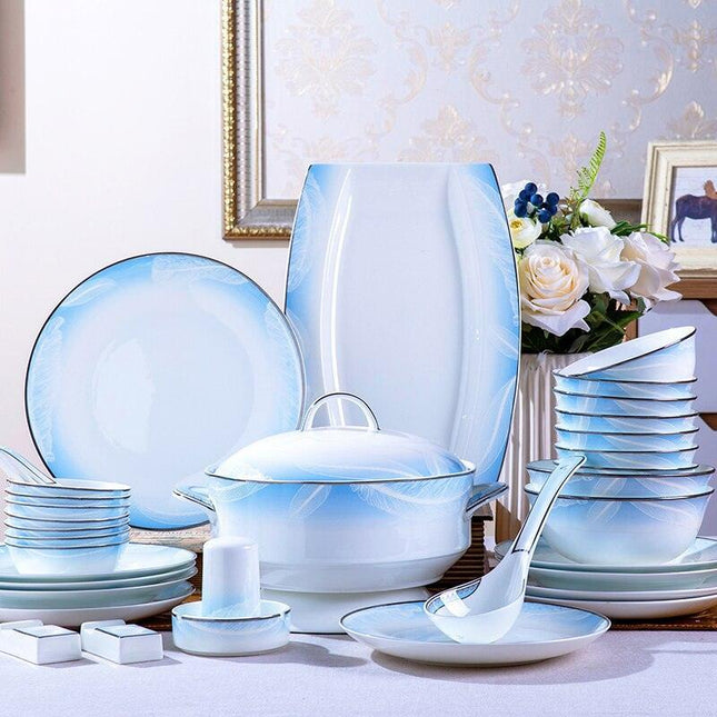 Sophisticated 60-Piece Handcrafted Korean Porcelain Dining Set with Artisan Design