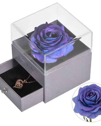 Timeless Elegance: Preserved Rose Jewelry Box Gift Set with Complimentary Necklace