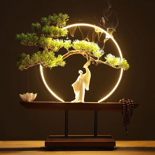 Backflow Incense Burner Ceramic Smoke Waterfall Incense Holder With LED Light Circle Creative Pine Home Decor Ornaments Gift - Très Elite