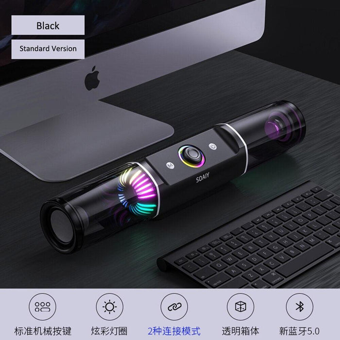 SOAIY S19 Game Speaker Desktop Home Bluetooth 5.0 PC High Quality Fashion RGB LightsBuilt-in Mic Active Subwoofer-0-Très Elite-Black Standard-Très Elite