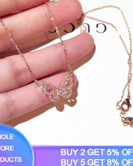 Elegant Rose Gold Butterfly Pendant Necklace with Dazzling Cubic Zirconia Accents
