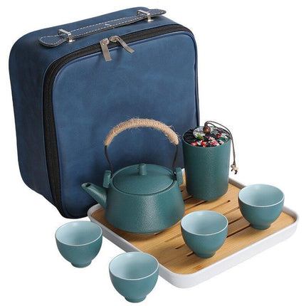 Portable Japanese Zen Tea Set - Elegant Handcrafted Teapot and Bamboo Cups for Travel
