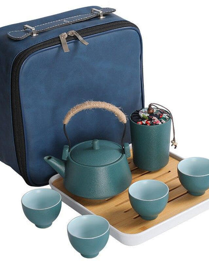 Portable Japanese Zen Tea Set - Elegant Handcrafted Teapot and Bamboo Cups for Travel