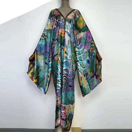 African-Inspired Bohemian Maxi Robe with Batwing Sleeves for Women | Fall Collection