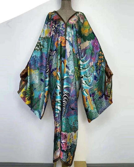 African-Inspired Bohemian Maxi Robe with Batwing Sleeves for Women | Fall Collection