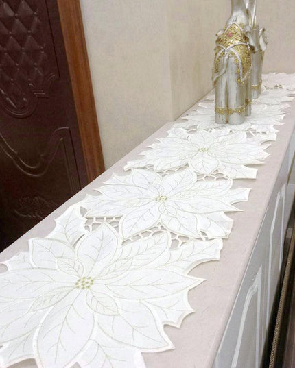 Sophisticated White Embroidered Table Runner with Luxe Design