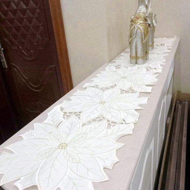 Sophisticated White Embroidered Table Runner with Luxe Design