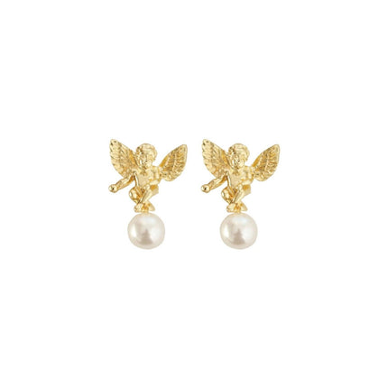 Delightful Gold Cupid Angel Stud Earrings - Elegant Women's Accessory