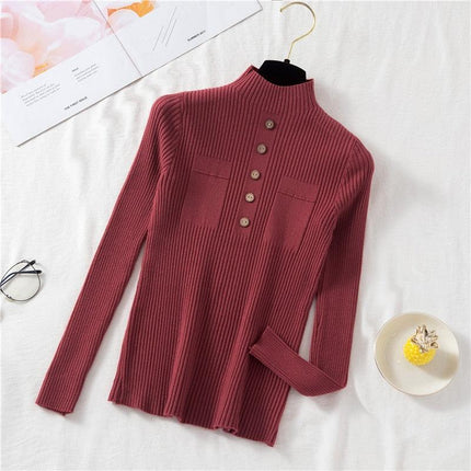 Autumn Elegance: Women's Knit Sweater with Stylish Button Design