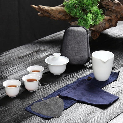 Zen Kung Fu Ceramic Gaiwan Tea Set with Portable Bag: Enhance Your Tea Ceremony Experience