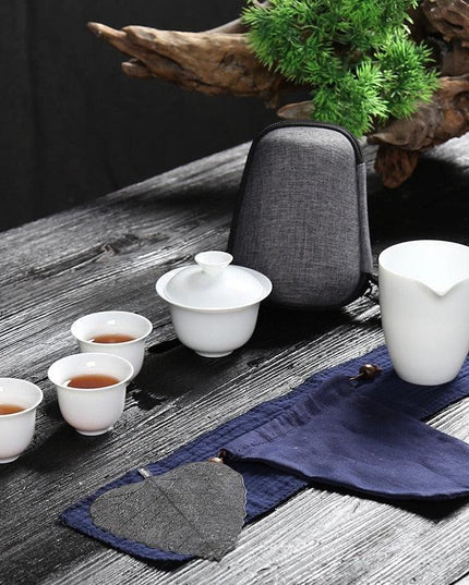 Zen Kung Fu Ceramic Gaiwan Tea Set with Portable Bag: Enhance Your Tea Ceremony Experience